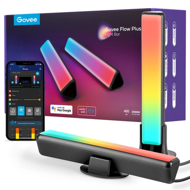 Govee Набір адаптивного підсвічування H6056 RGBICWW WiFi + Bluetooth Flow Plus Light Bars RGB Чорний, фото  | SNABZHENIE.com.ua