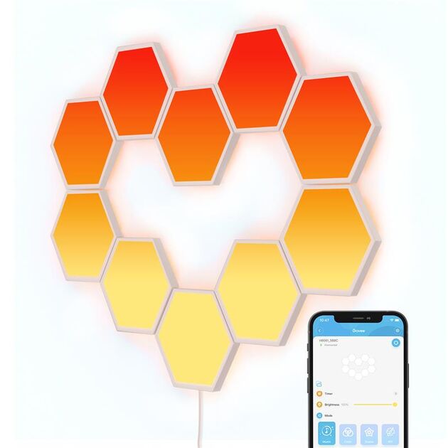 Govee Набір настінних світильників H6061 Glide Hexa Light Panels 10шт RGB Білий, фото  | SNABZHENIE.com.ua
