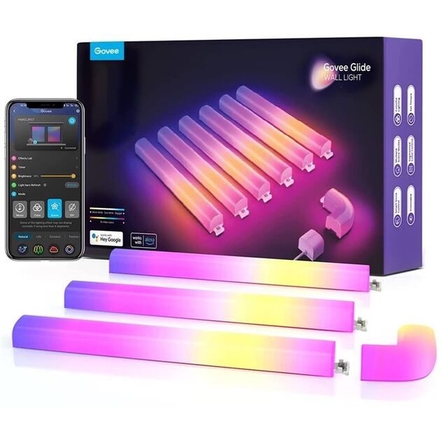 Govee Набір настінних світильників H6062 Glide RGBIC Wall Light (6+1) RGB, фото  | SNABZHENIE.com.ua