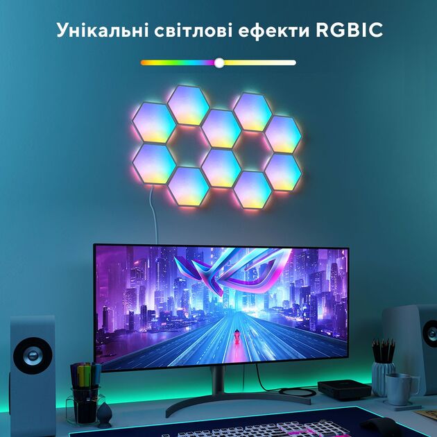 Govee Набір настінних світильників H6061 Glide Hexa Light Panels 10шт RGB Білий, фото , зображення 7 | SNABZHENIE.com.ua Govee Набір настінних світильників H6061 Glide Hexa Light Panels 10шт RGB Білий, фото , зображення 7 | SNABZHENIE.com.ua