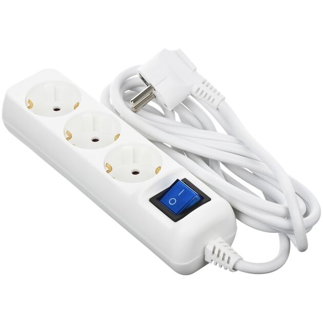 2E Мережевий подовжувач3XSchuko з вимикачем, 3G*1.5 мм, 1.5м, white, фото  | SNABZHENIE.com.ua