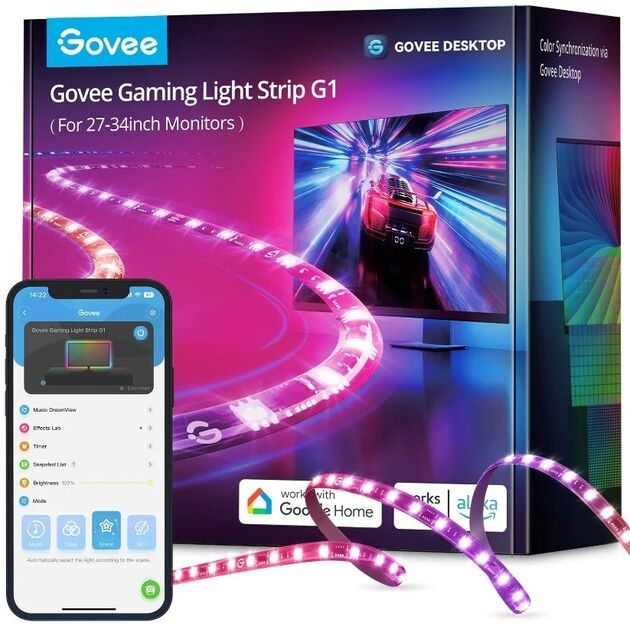Govee Набір адаптивного підсвічування H6609 Gaming Light Strip G1 27-34', RGBIC, WI-FI/Bluetooth, чорний, фото  | SNABZHENIE.com.ua