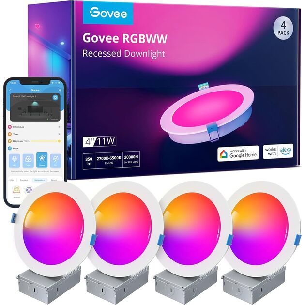 Govee Світильник даунлайт B601B Smart LED Recessed Lights, 2шт, RGBWW, WI-FI/Bluetooth, білий, фото  | SNABZHENIE.com.ua