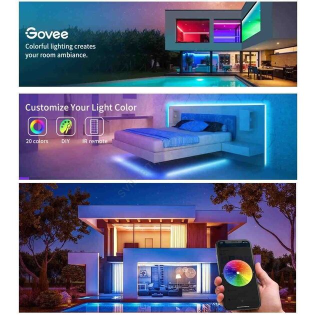 Govee Стрічка світлодіодна розумна H615A LED Strip Lights, 5м, RGB, WI-FI/Bluetooth, мікрофон, білий, фото , зображення 5 | SNABZHENIE.com.ua Govee Стрічка світлодіодна розумна H615A LED Strip Lights, 5м, RGB, WI-FI/Bluetooth, мікрофон, білий, фото , зображення 5 | SNABZHENIE.com.ua
