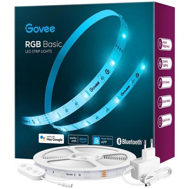 Govee Стрічка світлодіодна розумна H615A LED Strip Lights, 5м, RGB, WI-FI/Bluetooth, мікрофон, білий, фото  | SNABZHENIE.com.ua