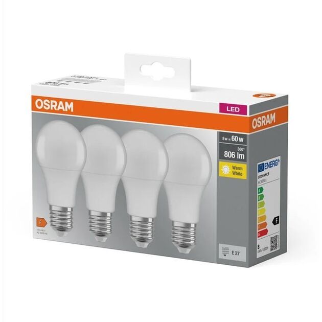 Osram Набір ламп 4шт LED E27 8.5Вт 2700К 806Лм A60, фото , изображение 2 | SNABZHENIE.com.ua Osram Набір ламп 4шт LED E27 8.5Вт 2700К 806Лм A60, фото , изображение 2 | SNABZHENIE.com.ua
