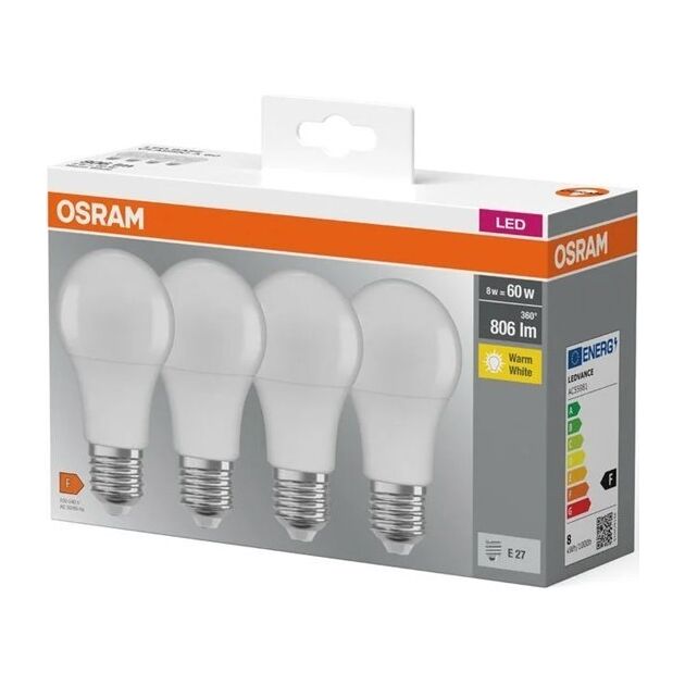 Osram Набір ламп 4шт LED E27 8.5Вт 2700К 806Лм A60, фото  | SNABZHENIE.com.ua