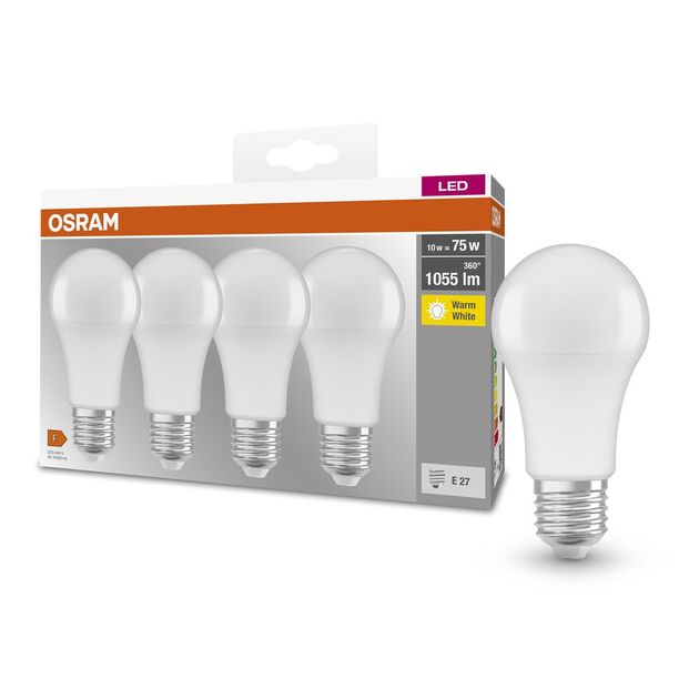 Osram Набір ламп 4шт LED E27 10Вт 2700К 1055Лм A60, фото , изображение 3 | SNABZHENIE.com.ua Osram Набір ламп 4шт LED E27 10Вт 2700К 1055Лм A60, фото , изображение 3 | SNABZHENIE.com.ua