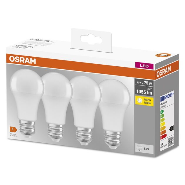 Osram Набір ламп 4шт LED E27 10Вт 2700К 1055Лм A60, фото , изображение 2 | SNABZHENIE.com.ua Osram Набір ламп 4шт LED E27 10Вт 2700К 1055Лм A60, фото , изображение 2 | SNABZHENIE.com.ua