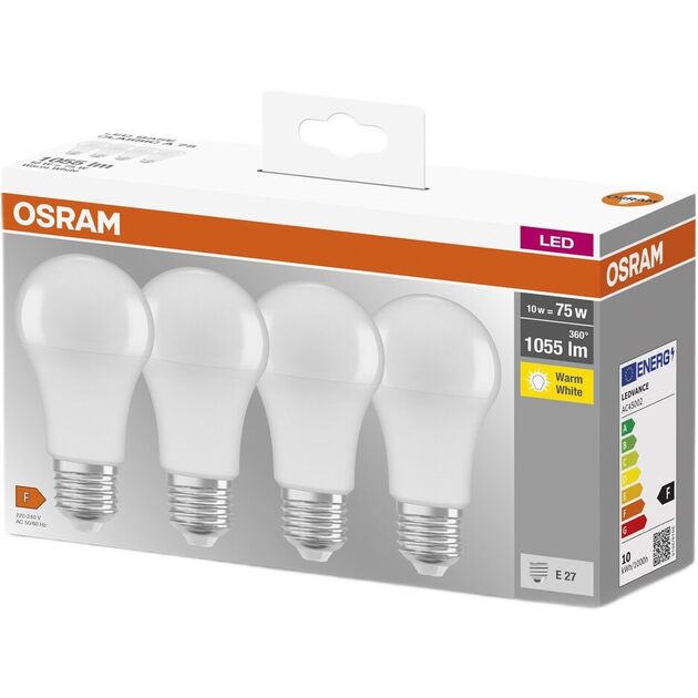 Osram Набір ламп 4шт LED E27 10Вт 2700К 1055Лм A60, фото  | SNABZHENIE.com.ua