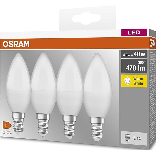 Osram Набір ламп 4шт LED E14 4.9Вт 2700К 470Лм B40, фото  | SNABZHENIE.com.ua