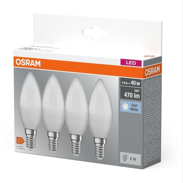 Osram Набір ламп 4шт LED E14 4.9Вт 4000К 470Лм B40, фото , изображение 2 | SNABZHENIE.com.ua Osram Набір ламп 4шт LED E14 4.9Вт 4000К 470Лм B40, фото , изображение 2 | SNABZHENIE.com.ua