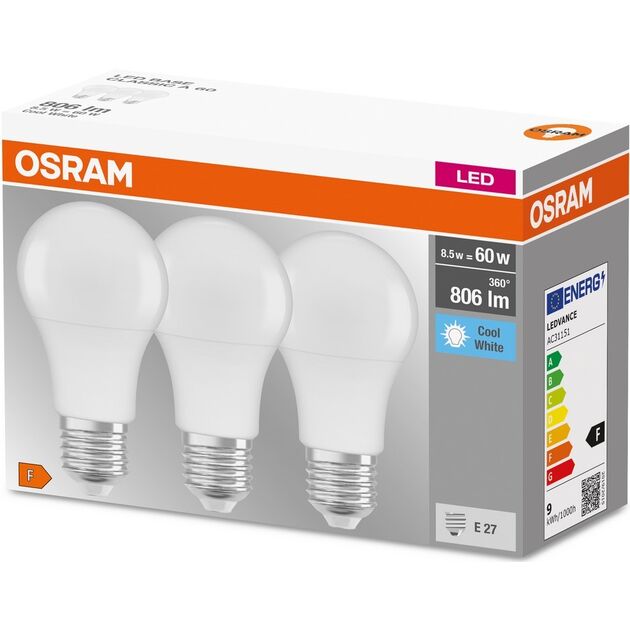 Osram Набір ламп 3шт LED E27 8.5Вт 4000К 806Лм A60, фото  | SNABZHENIE.com.ua