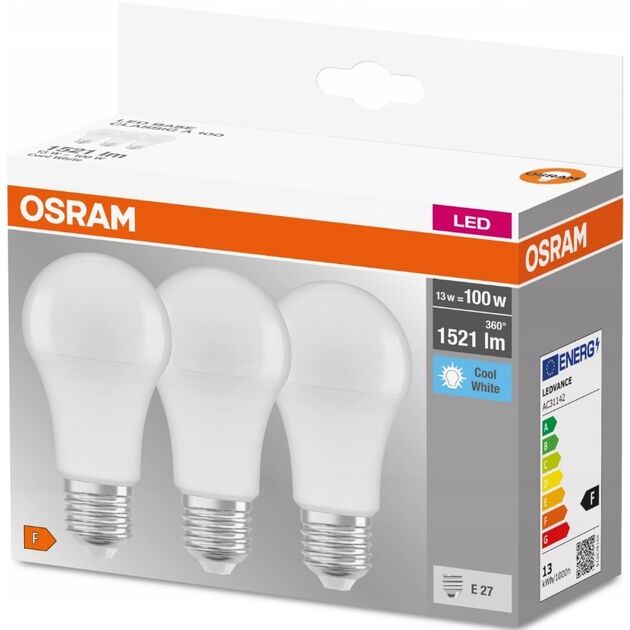 Osram Набір ламп 3шт LED E27 13Вт 4000К 1520Лм A60, фото  | SNABZHENIE.com.ua