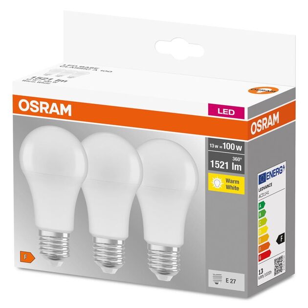 Osram Набір ламп 3шт LED E27 13Вт 2700К 1520Лм A60, фото , изображение 2 | SNABZHENIE.com.ua Osram Набір ламп 3шт LED E27 13Вт 2700К 1520Лм A60, фото , изображение 2 | SNABZHENIE.com.ua