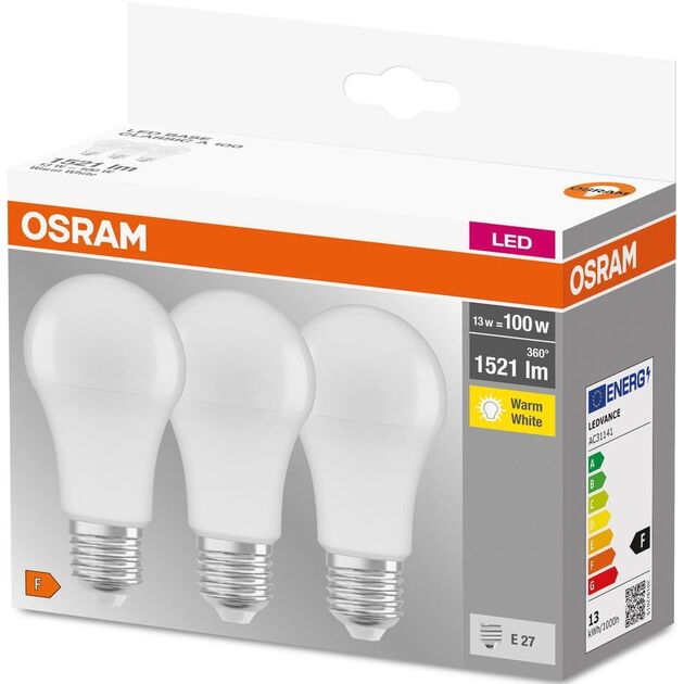 Osram Набір ламп 3шт LED E27 13Вт 2700К 1520Лм A60, фото  | SNABZHENIE.com.ua