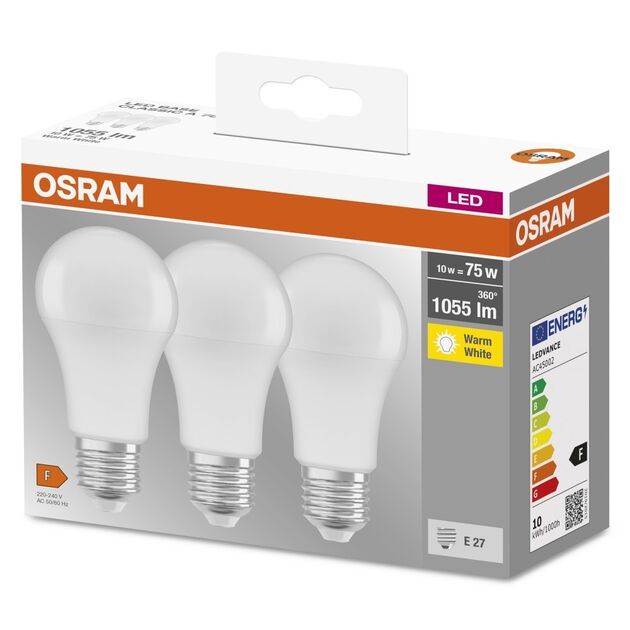 Osram Набір ламп 3шт LED E27 10Вт 2700К 1055Лм A60, фото , изображение 2 | SNABZHENIE.com.ua Osram Набір ламп 3шт LED E27 10Вт 2700К 1055Лм A60, фото , изображение 2 | SNABZHENIE.com.ua