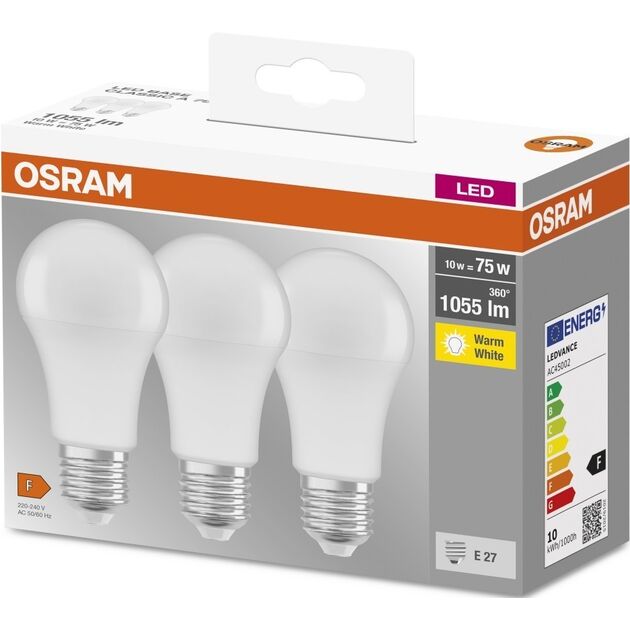Osram Набір ламп 3шт LED E27 10Вт 2700К 1055Лм A60, фото  | SNABZHENIE.com.ua