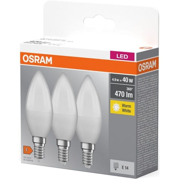 Osram Набір ламп 3шт LED E14 4.9Вт 2700К 470Лм B40, фото  | SNABZHENIE.com.ua