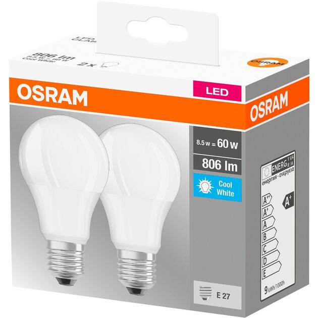 Osram Набір ламп 2шт LED E27 8.5Вт 4000К 806Лм A60, фото  | SNABZHENIE.com.ua