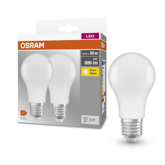 Osram Набір ламп 2шт LED E27 8.5Вт 2700К 806Лм A60, фото , изображение 3 | SNABZHENIE.com.ua Osram Набір ламп 2шт LED E27 8.5Вт 2700К 806Лм A60, фото , изображение 3 | SNABZHENIE.com.ua