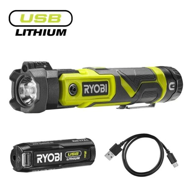 Ryobi Ліхтар ручний акумуляторний USB Lithium RLP4-120G, 4В, 2А·год, 640лм, 3 функції освітлення, поворотна головка, магніт, 0.18кг, фото , зображення 3 | SNABZHENIE.com.ua Ryobi Ліхтар ручний акумуляторний USB Lithium RLP4-120G, 4В, 2А·год, 640лм, 3 функції освітлення, поворотна головка, магніт, 0.18кг, фото , зображення 3 | SNABZHENIE.com.ua