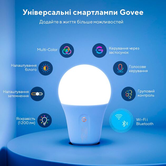 Govee Лампа розумна H6004, E27, 8W, 800Lm, RGB, WI-FI/Bluetooth, білий, фото , изображение 3 | SNABZHENIE.com.ua Govee Лампа розумна H6004, E27, 8W, 800Lm, RGB, WI-FI/Bluetooth, білий, фото , изображение 3 | SNABZHENIE.com.ua