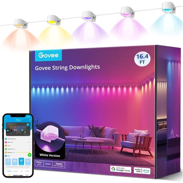 Govee Стрічка світлодіодна розумна H608A String Downlights, 5м, RGBIC, WI-FI/Bluetooth, білий, фото  | SNABZHENIE.com.ua