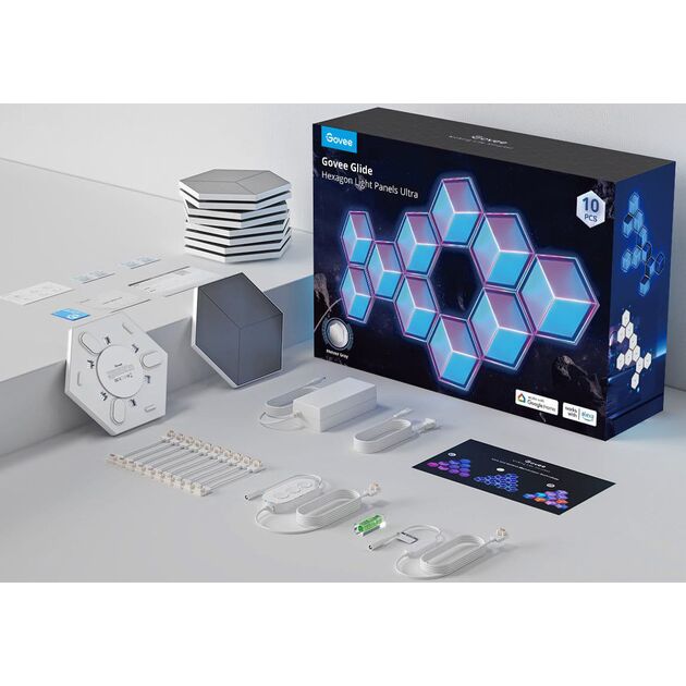 Govee Набір настінних світильників H606A Glide Hexagon Light, 7, RGBIC, WI-FI/Bluetooth, білий, фото , зображення 3 | SNABZHENIE.com.ua