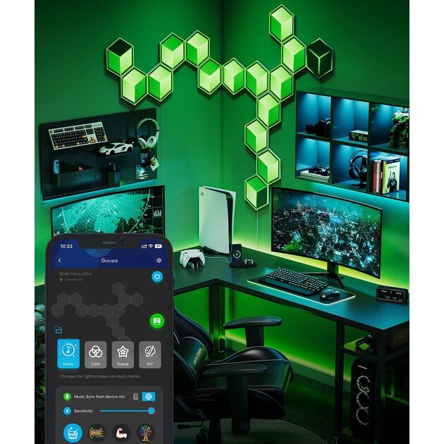 Govee Набір настінних світильників H606A Glide Hexagon Light, 7, RGBIC, WI-FI/Bluetooth, білий, фото , зображення 6 | SNABZHENIE.com.ua