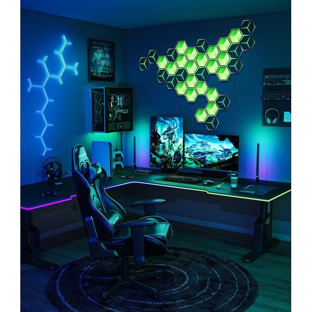 Govee Набір настінних світильників H606A Glide Hexagon Light, 7, RGBIC, WI-FI/Bluetooth, білий, фото , зображення 9 | SNABZHENIE.com.ua