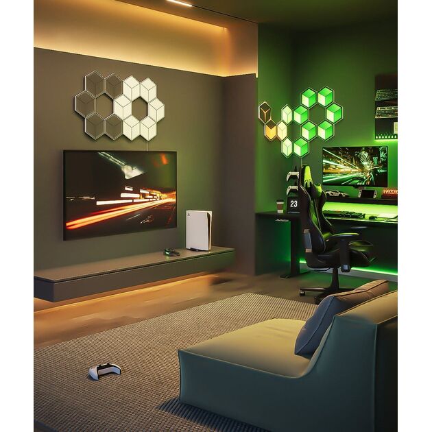 Govee Набір настінних світильників H606A Glide Hexagon Light, 7, RGBIC, WI-FI/Bluetooth, білий, фото , зображення 10 | SNABZHENIE.com.ua