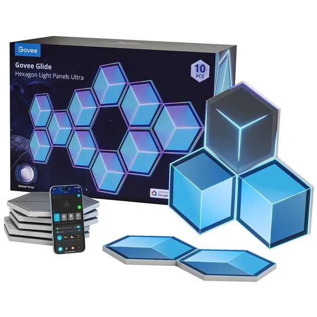 Govee Набір настінних світильників H606A Glide Hexagon Light, 7, RGBIC, WI-FI/Bluetooth, білий, фото  | SNABZHENIE.com.ua