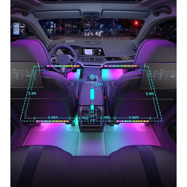 Govee Набір розумного підсвічування для автомобіля H7090 Interior Car Lights, RGBIC, Bluetooth, чорний, фото , изображение 4 | SNABZHENIE.com.ua Govee Набір розумного підсвічування для автомобіля H7090 Interior Car Lights, RGBIC, Bluetooth, чорний, фото , изображение 4 | SNABZHENIE.com.ua