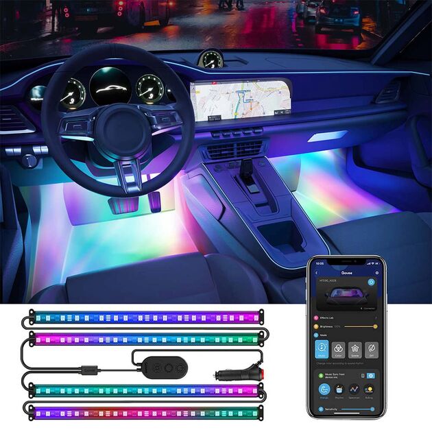 Govee Набір розумного підсвічування для автомобіля H7090 Interior Car Lights, RGBIC, Bluetooth, чорний, фото  | SNABZHENIE.com.ua