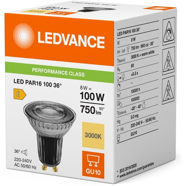 LEDVANCE Лампа GU10 8Вт 3000K 750Лм MR16 димується, фото , изображение 3 | SNABZHENIE.com.ua LEDVANCE Лампа GU10 8Вт 3000K 750Лм MR16 димується, фото , изображение 3 | SNABZHENIE.com.ua