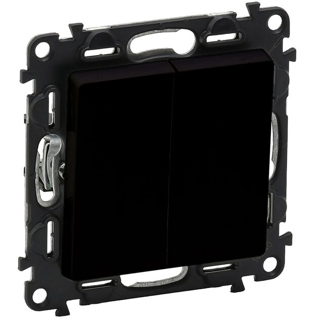 Legrand Перемикач 2-х клавішний Valena Life, 10AX, 250V, автоматичні клеми, матовий чорний, фото  | SNABZHENIE.com.ua