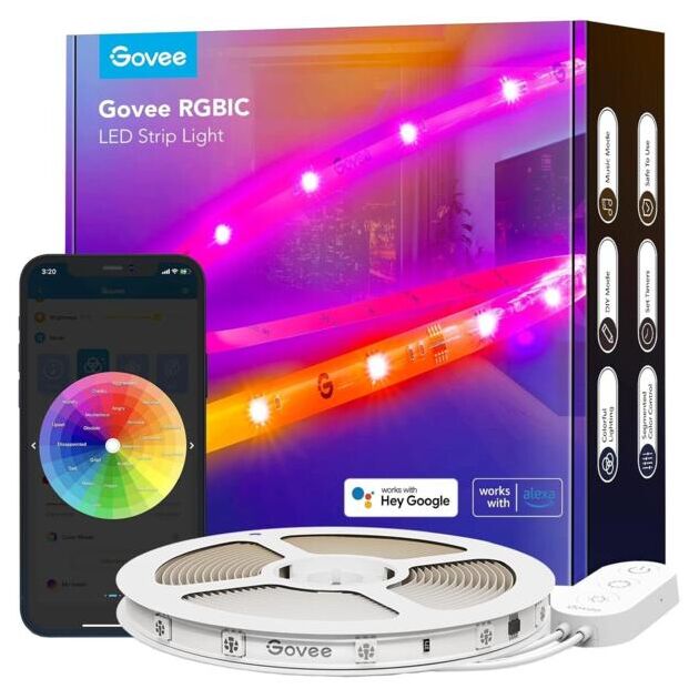Govee Стрічка світлодіодна розумна H612A Strip Light S With Protective Coating, 5м, RGBICW, WI-FI/Bluetooth, білий, фото  | SNABZHENIE.com.ua