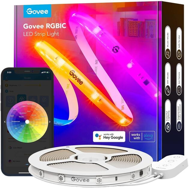Govee Стрічка світлодіодна розумна H612C Strip Light S With Protective Coating, 10м, RGBICW, WI-FI/Bluetooth, білий, фото  | SNABZHENIE.com.ua