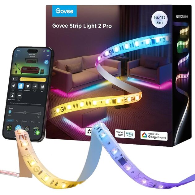 Govee Стрічка світлодіодна розумна H61F5 Strip Light 2 Pro, 5м, RGBWWIC, WI-FI/Bluetooth, білий, фото  | SNABZHENIE.com.ua