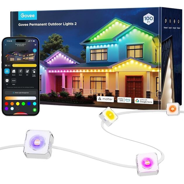 Govee Стрічка світлодіодна розумна H705 Permanent Outdoor Lights 2, 30м, IP65, RGBICW, WI-FI/Bluetooth, білий, фото  | SNABZHENIE.com.ua