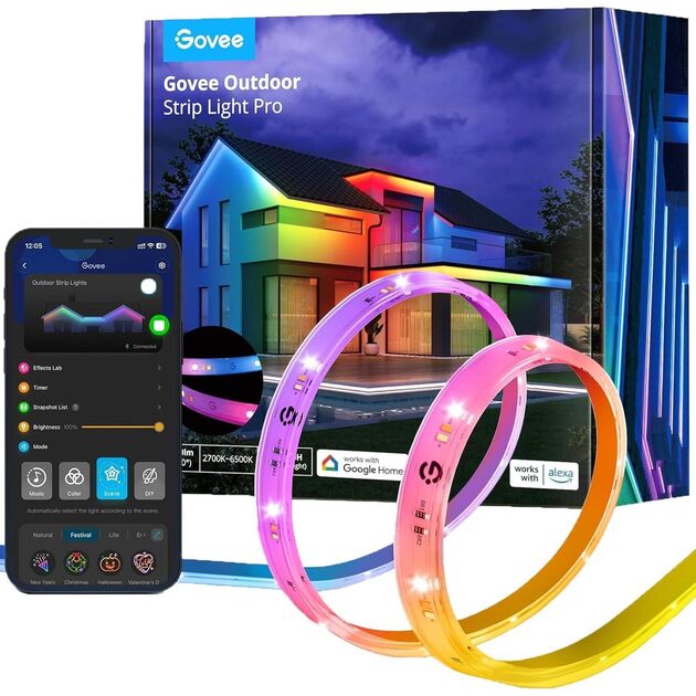 Govee Стрічка світлодіодна розумна H70A1 Phantasy Outdoor LED, 10м, RGBICWW, WI-FI/Bluetooth, білий, фото  | SNABZHENIE.com.ua