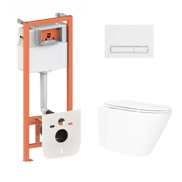 Готовое решение Qtap для ванной комнаты: подвесной унитаз Swan Ultra Quiet 520×360×320 + комплект инсталляции Nest 4 в 1 (линейная клавиша White), фото  | SNABZHENIE.com.ua