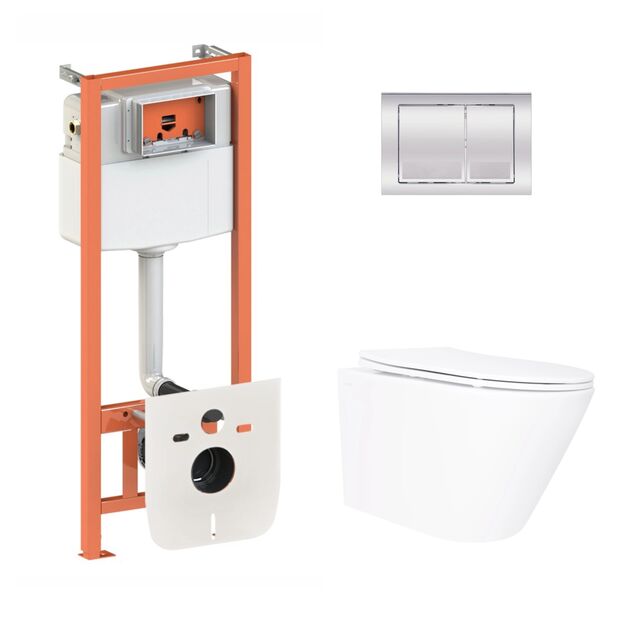 Готовое решение Qtap для ванной комнаты: подвесной унитаз Swan Ultra Quiet 520×360×320 + комплект инсталляции Nest 4 в 1 (квадратная клавиша Chrome), фото  | SNABZHENIE.com.ua