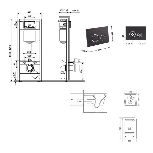 Готовое решение Qtap для ванной комнаты: подвесной унитаз Crow Ultra Quiet 520×360×290 + комплект инсталляции Nest 4 в 1 (круглая клавиша Black mat), фото , зображення 2 | SNABZHENIE.com.ua Готовое решение Qtap для ванной комнаты: подвесной унитаз Crow Ultra Quiet 520×360×290 + комплект инсталляции Nest 4 в 1 (круглая клавиша Black mat), фото , зображення 2 | SNABZHENIE.com.ua