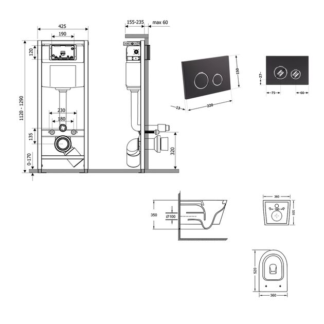 Готовое решение Qtap для ванной комнаты: подвесной унитаз Swan Ultra Quiet 520×360×320 + комплект инсталляции Nest 4 в 1 (круглая клавиша Black mat), фото , изображение 2 | SNABZHENIE.com.ua Готовое решение Qtap для ванной комнаты: подвесной унитаз Swan Ultra Quiet 520×360×320 + комплект инсталляции Nest 4 в 1 (круглая клавиша Black mat), фото , изображение 2 | SNABZHENIE.com.ua