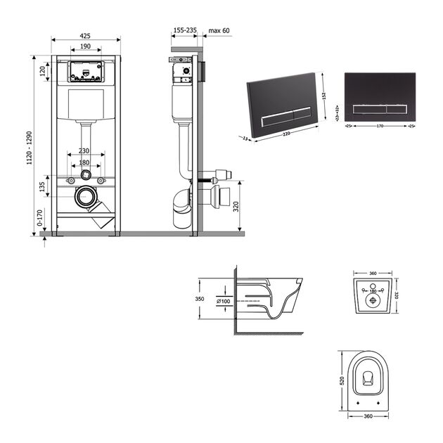 Готовое решение Qtap для ванной комнаты: подвесной унитаз Jay Ultra Quiet 520x360x320 + комплект инсталляции Nest 4 в 1 (линейная клавиша Black mat), фото , изображение 2 | SNABZHENIE.com.ua Готовое решение Qtap для ванной комнаты: подвесной унитаз Jay Ultra Quiet 520x360x320 + комплект инсталляции Nest 4 в 1 (линейная клавиша Black mat), фото , изображение 2 | SNABZHENIE.com.ua