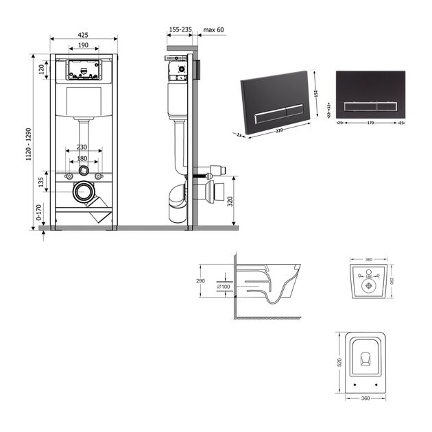 Готовое решение Qtap для ванной комнаты: подвесной унитаз Crow Ultra Quiet 520×360×290 + комплект инсталляции Nest 4 в 1 (линейная клавиша Black mat), фото , изображение 2 | SNABZHENIE.com.ua Готовое решение Qtap для ванной комнаты: подвесной унитаз Crow Ultra Quiet 520×360×290 + комплект инсталляции Nest 4 в 1 (линейная клавиша Black mat), фото , изображение 2 | SNABZHENIE.com.ua