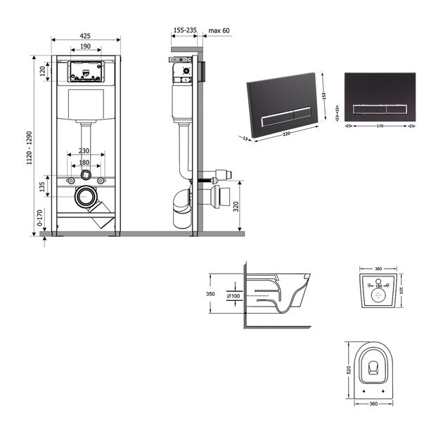 Готовое решение Qtap для ванной комнаты: подвесной унитаз Swan Ultra Quiet 520×360×320 + комплект инсталляции Nest 4 в 1 (линейная клавиша Black mat), фото , изображение 2 | SNABZHENIE.com.ua Готовое решение Qtap для ванной комнаты: подвесной унитаз Swan Ultra Quiet 520×360×320 + комплект инсталляции Nest 4 в 1 (линейная клавиша Black mat), фото , изображение 2 | SNABZHENIE.com.ua