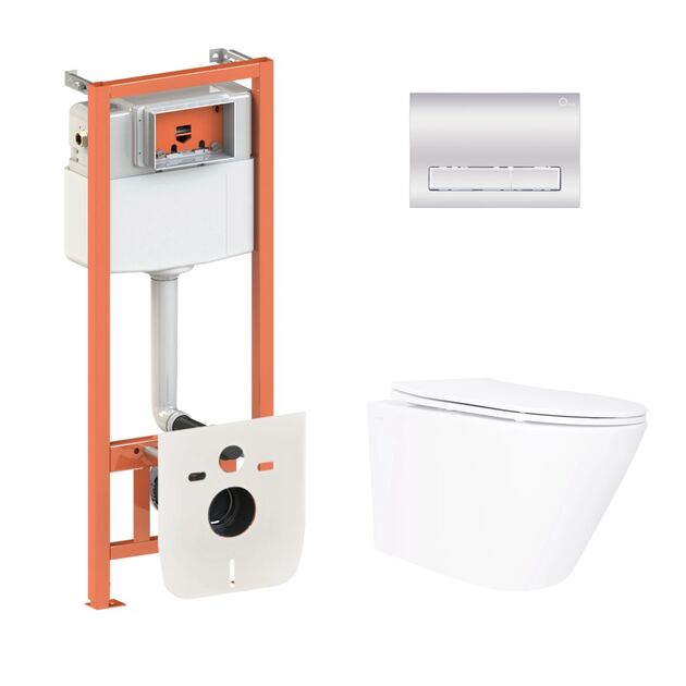 Готовое решение Qtap для ванной комнаты: подвесной унитаз Swan Ultra Quiet 520×360×320 + комплект инсталляции Nest 4 в 1 (линейная клавиша Chrome), фото  | SNABZHENIE.com.ua